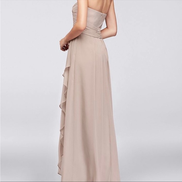 David’s Bridal • Strapless Crinkle Chiffon Dress with Cascade Skirt in Petal - Picture 4 of 10